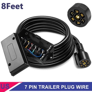 8 Feet Trailer Cord 7 Pin Junction Box Kit 7 Way Plug Waterproof Wiring Harness - Picture 1 of 9