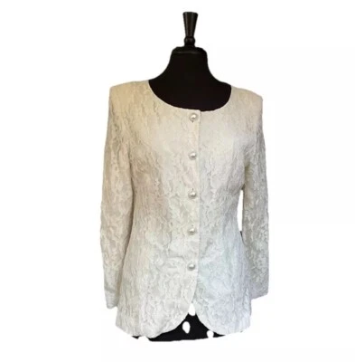 Chaqueta Talbots Donna Ricco Off White Marfil Encaje Superpuesto 12 Hombreras De Colección Foto 1 de 4