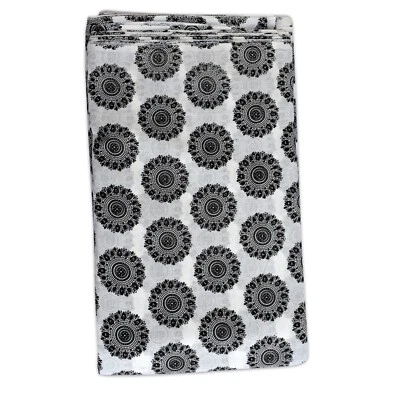 Indian Black Floral Hand Block Print Running Cotton Voile Fabric 10 Yard - Image 1 of 4