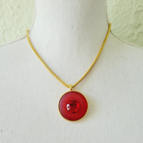 VETEMENTS Collana Girocollo Tondo Acrilico Ciondolo Tono Oro 16 18” Bigiotteria