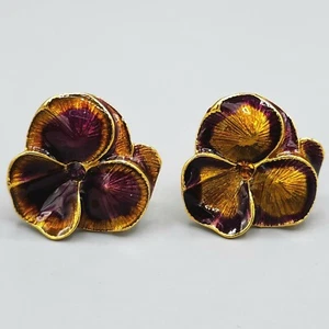 Pair of Joan Rivers Purple and Gold Enamel Crystal Pansy Brooches Scatter Pins - Picture 1 of 9