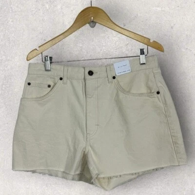 NEW Topshop Off White Raw Hem Denim Shorts High Rise Size 10 Cotton Cream NWOT Foto 1 de 4