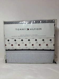 VTG NIP TOMMY HILFIGER UNION STARS STRIPES RED BLUE (3piece) Twin SHEET SET - Picture 1 of 10