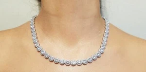 Tennis Necklace Earrings Rhodium Bridal set 2pc UK Seller - Picture 1 of 4