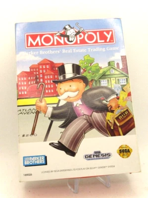 VTG Sega Genesis Console Parker Brothers Monopoly Org Box and Manual (1992) - Image 1 of 4