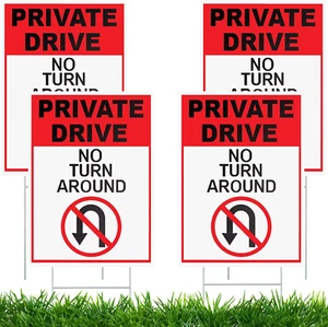 4 Pcs Private Drive Sign No Turn around Driveway 14 X 10 Inch Plastic Private Dr - Picture 1 of 12