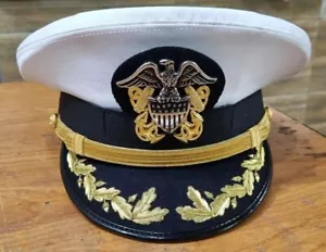 Us Navy Officer Visor Cap, US Navy Commander captain Rank Cap in White Cotton - Picture 1 of 5