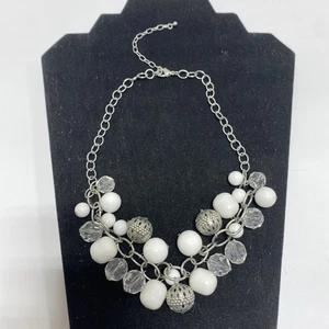 White Silver Gemstone Statement Jewelry Necklace 18” - 21” - Picture 1 of 3