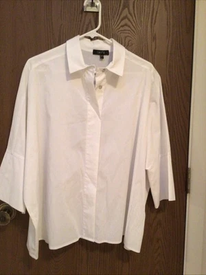 NUEVO Cómodo Top Túnica Blanco EE. UU. Cuello Artístico Mezcla Algodón, Talla L Foto 1 de 4