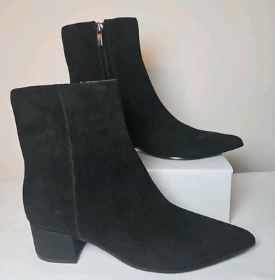 Nine West Mujer Maribu Punta Punta Tacón Bloque Gamuza Botines Zapatos Negros Foto 1 de 4