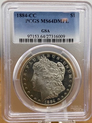 1884-CC Morgan Silver Dollar – PCGS MS64 DMPL GSA – Deep Mirror Prooflike - Image 1 of 4