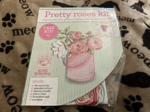 BN Pretty Roses Kit Cross Stitch All-Occasion Card Kit - Picture 1 of 2