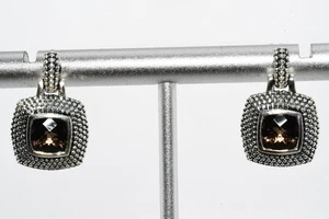 $395 .925 Sterling Silver 4.00CT Natural Smoky Quartz Solitaire Dangle Earrings - Picture 1 of 8