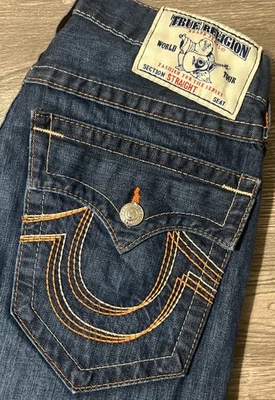 Vintage True Religion World Tour Dark Wash Straight Leg Blue Jeans Sz 30 (32x34) - Image 1 of 4