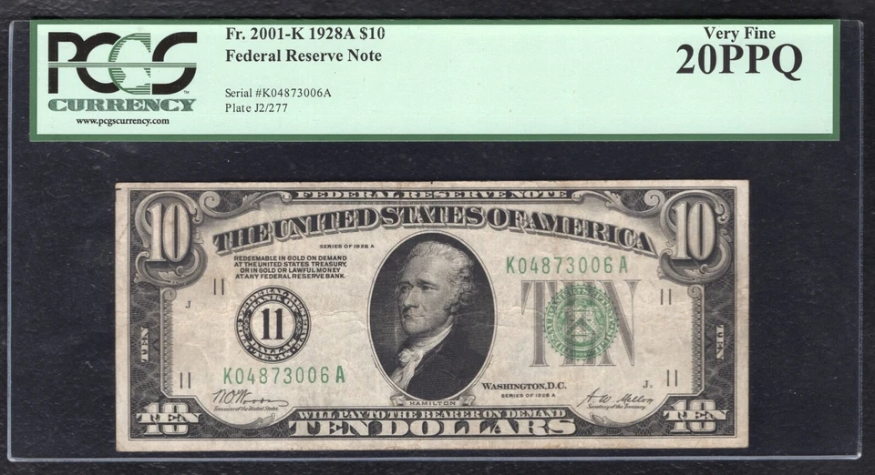 FR. 2001-K 1928-A $10 FRN FEDERAL RESERVE NOTE DALLAS, TX PCGS VERY FINE-20PPQ - Image 1 of 2