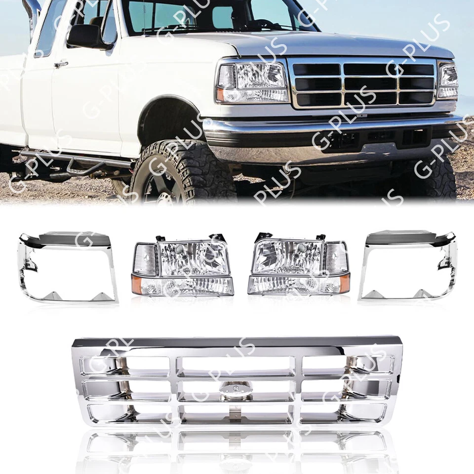 Fit For 92-98 F150 F250 F350 Grille Chrome Headlight Door Park Side Marker Light Foto 1 de 4