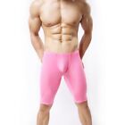 Mens Underwear Ice Silk Long Boxer Briefs Gym Sport Tights Sleepwear Bottoms