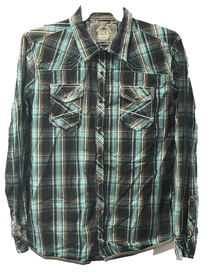 Camisa Western a Cuadros A Presión Manga Larga BKE Hebilla Para Hombres Ajuste Estándar Talla L Foto 1 de 4