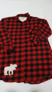 Lazy One Nightshirt Moose Lumberjack(Red/Black) Plaid Flannel Sz L/XL 100% Cotto - Picture 1 of 9