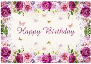 FLOWER BUTTERFLY PINK PURPLE PERSONALISED PARTY BANNER BACKDROP DECORATION - Bild 1 von 4