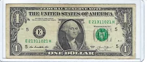 Banconota banconota da $1 Fancy One 2013 dollaro serie # BASSA SOMMA 11 97,6% COOLNESS E21311021H - Foto 1 di 3