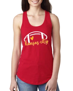 Fan Of Kansas City Football Yellow and White Heart Ladies Tank Top - Picture 1 of 3