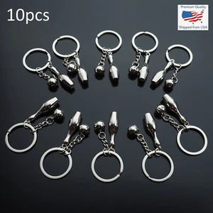 10x PCS Pack Lot - Bowling Pin Bowl with Ball Keychain Pendant Stainless Steel - Picture 1 of 6