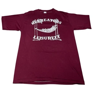 Vintage 80s Recreators Do It Leisurely Maroon Burgundy T-Shirt Adult Size Large - Picture 1 of 5
