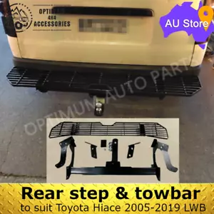 Rear Step Bumper Protector Tow Bar Black to suit Toyota Hiace LWB 2005-2019 - Picture 1 of 6
