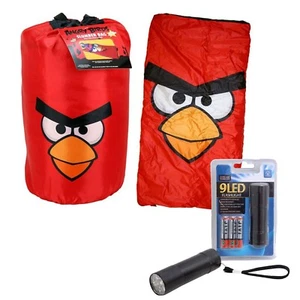 ANGRY BIRDS Kids Camping Slumber Sleeping Bag Sleepover Backpack +LED Flashlight - Picture 1 of 5