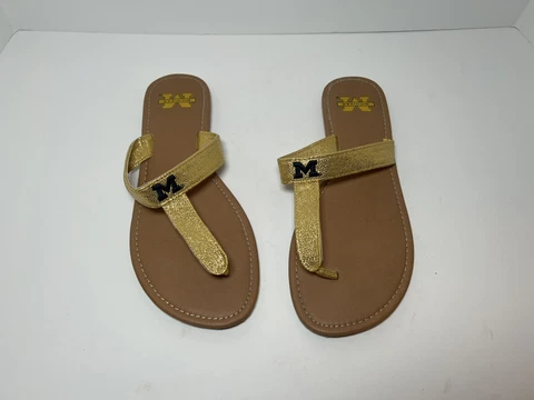 University Of Michigan Wolverines Leather Sandals Women Glitter￼ 11 Cover