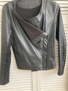 Redoute Creation soft & genuine leather black biker jacket ladies size 12 - Picture 1 of 7