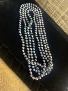 "Collar de perlas de Tahití cadena 8-9 mm redondo berenjena púrpura alto brillo 41"" 192 g" - Imagen 1 de 9