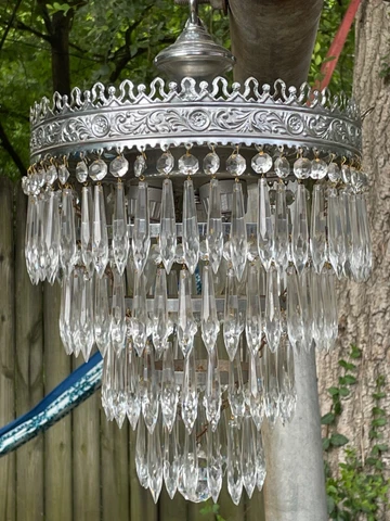 Antique 1910's French Style 4Tier Wedding Cake Silver Plated Crystal Chandelier Cover