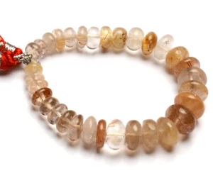 Natural Golden Rutile Quartz Gems 6 to 10mm Size Smooth Rondelle Beads 6" Strand - Picture 1 of 7