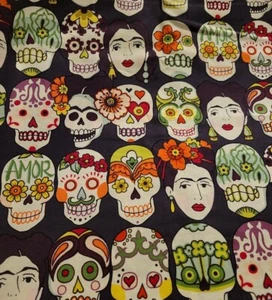 2 Yards Alexander Henry Gotas De Amor De Leon Eggplant Cotton Fabric Skulls 45"W - Picture 1 of 4