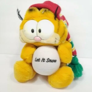 Garfield Orange Cat Plush Stuffed Animal Vintage Hand Puppet Xmas Hat Snowball - Picture 1 of 9