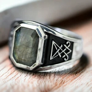 Anillos Lucifer Morningstar | Plata de ley 925 | Piedras preciosas de labradorita natural - Imagen 1 de 7