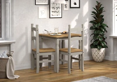 Premium Corona Grey Solid Pine Mexican Style Square Dining Table & 2 Chairs Set - Image 1 of 4