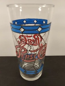 Pepsi-Cola Werbung blau & rot Buntglas Stil Becher 12oz Vintage - Bild 1 von 4