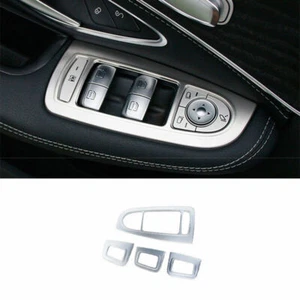 Silver Steel Window Lock Lift Panel Trim Frame For Benz C-Class 2015-2021 W205 - Picture 1 of 7