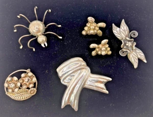 Pendientes Broche Araña Floral Uvas Esterlina 925 De Colección México Taxco Lata Firmado - Imagen 1 de 11