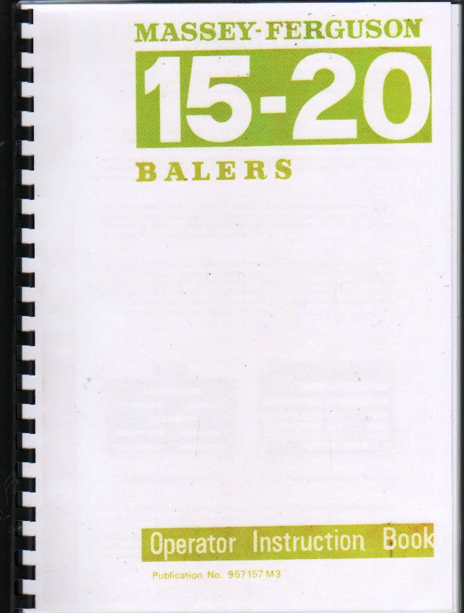 Manual de instrucciones y libro de piezas para operador de empacadora de tractor Massey-Ferguson 15-20