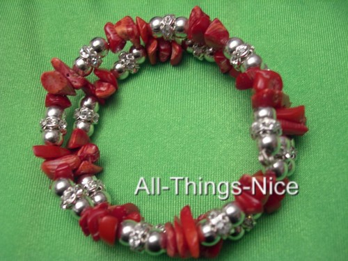 VALENTINO CORALLO ROSSO Braccialetto Avvolgente Cristallo Pietra Preziosa Gioielli per Protezione Guarigione