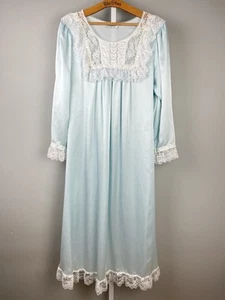 Vintage Christian Dior Lingerie Satin Nightgown Women Large Light Blue Lace Trim - Picture 1 of 11