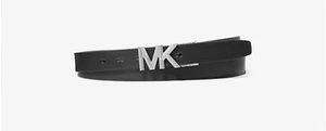 Michael Kors Reversible Buckle Logo Leather Belt Black/Silver Sz/S (30”-33”)NWT - Picture 1 of 10