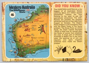 Continental Postcard Western Australia Map and Information - Picture 1 of 2