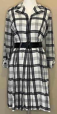 Vintage 60s Dress Rockabilly Plaid Belted Long Sleeve Zipper Front Serbin Of FL - Image 1 of 4