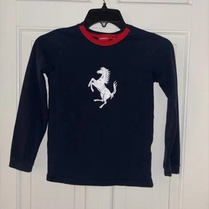 Ferrari Official Product T-Shirt Long Sleeves Navy Blue Kids Sz.7, red trim - Picture 1 of 11