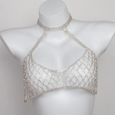 Mujer Estrás Bralette Rave Concierto Arnés de Pecho Joyería Corporal Collar Foto 1 de 4